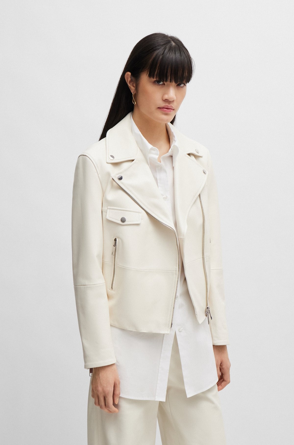 LEATHER JACKET WITH SIGNATURE LINING AND ASYMMETRIC ZIP - 2