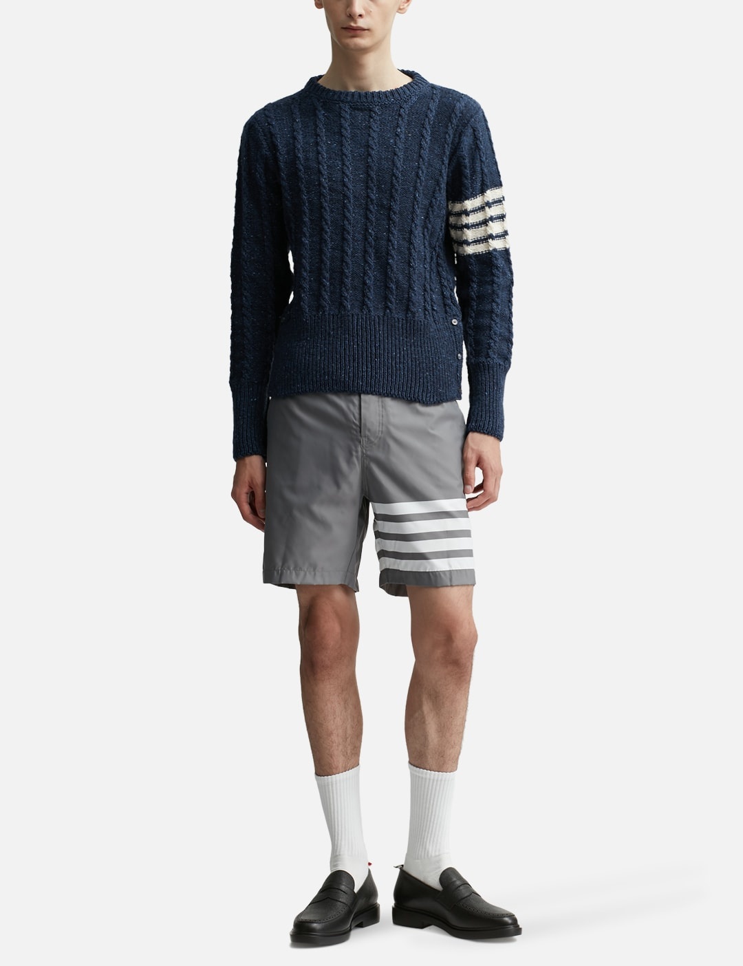 Thom Browne Donegal Twist Cable 4-Bar Classic Crew Neck Pullover