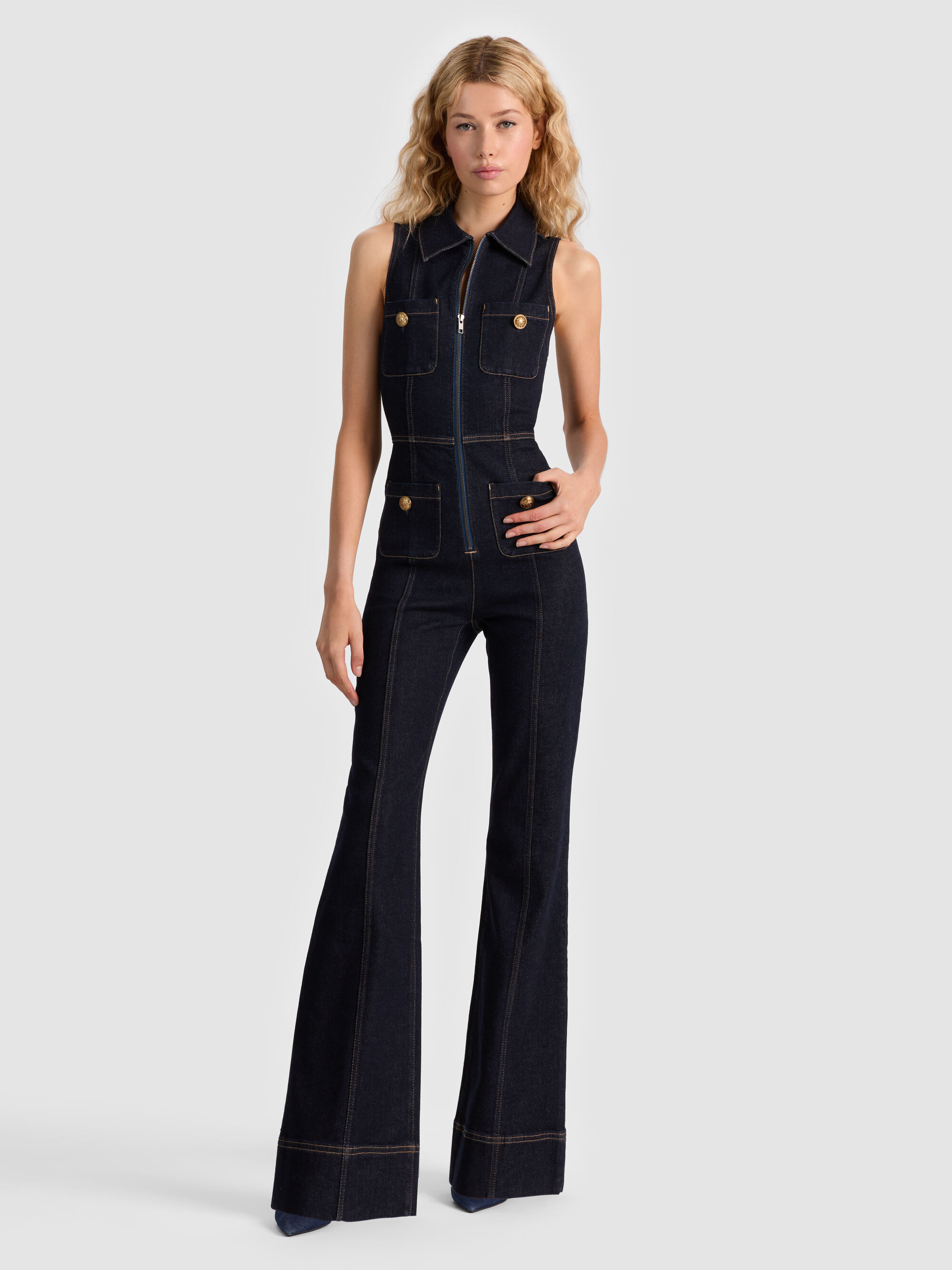 RACHEL SLEEVELESS DENIM JUMPSUIT - 6