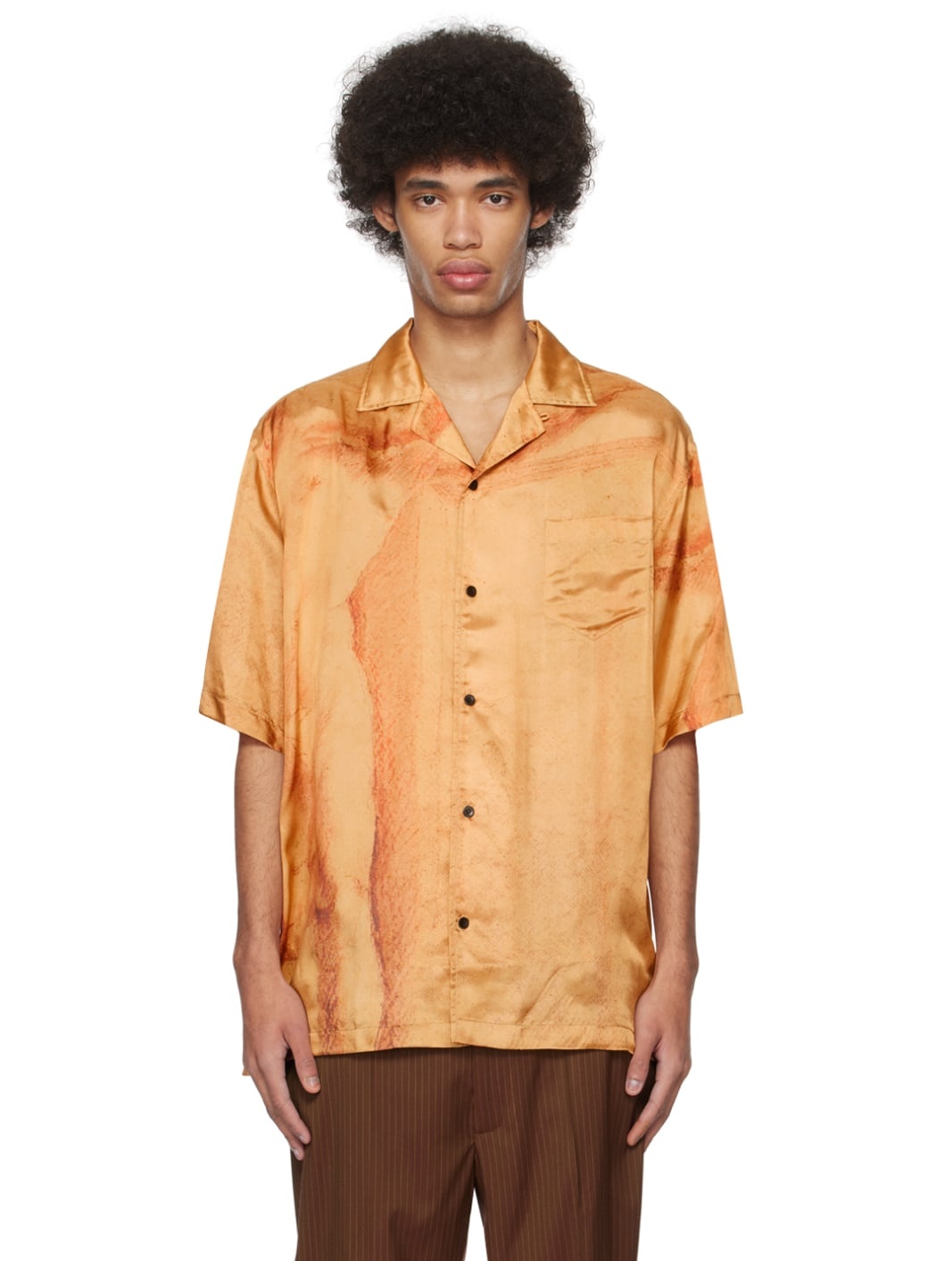 Orange Open Spread Collar Shirt - 1