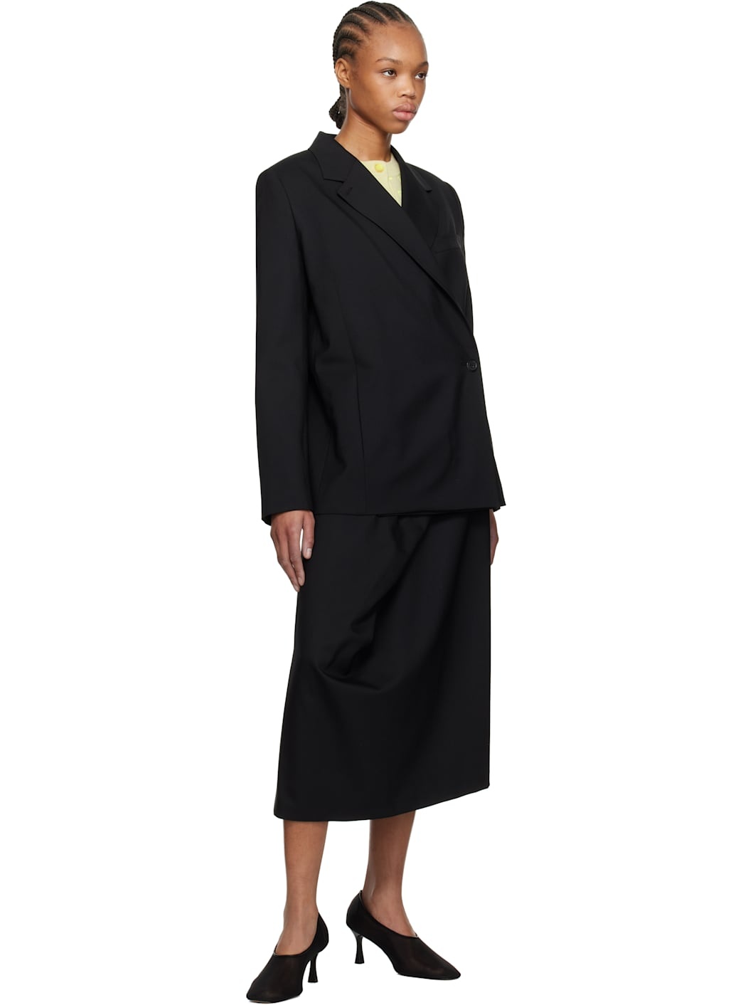 Black  Paris Virgin Wool Midi Skirt - 4