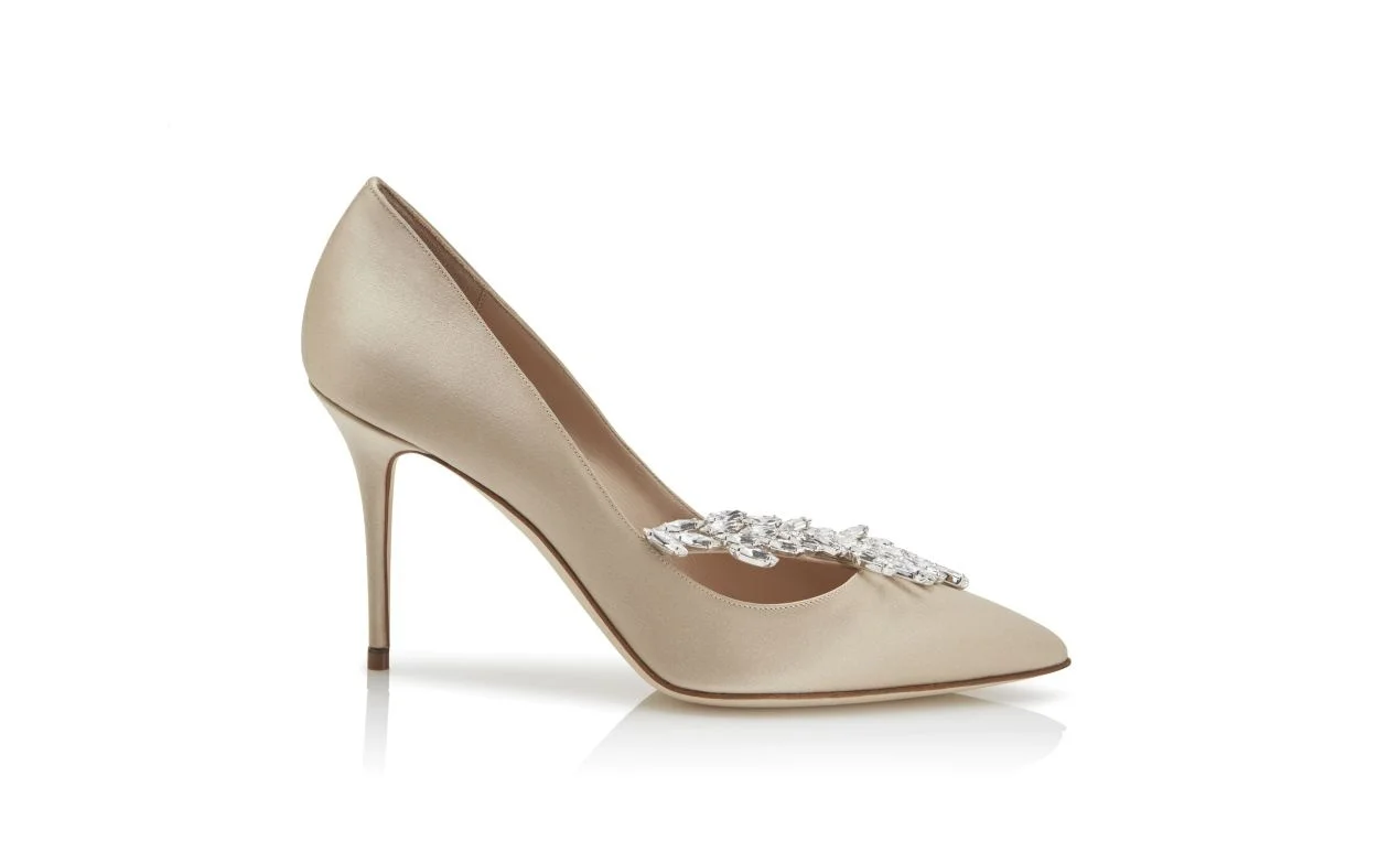 Champagne Satin Jewel Buckle Pumps - 1