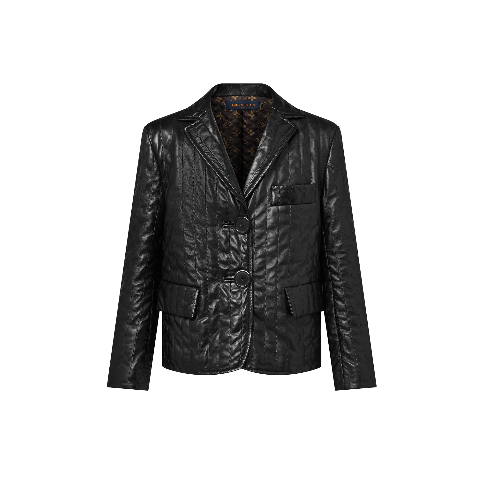 Pinstripe Leather Blazer - 1