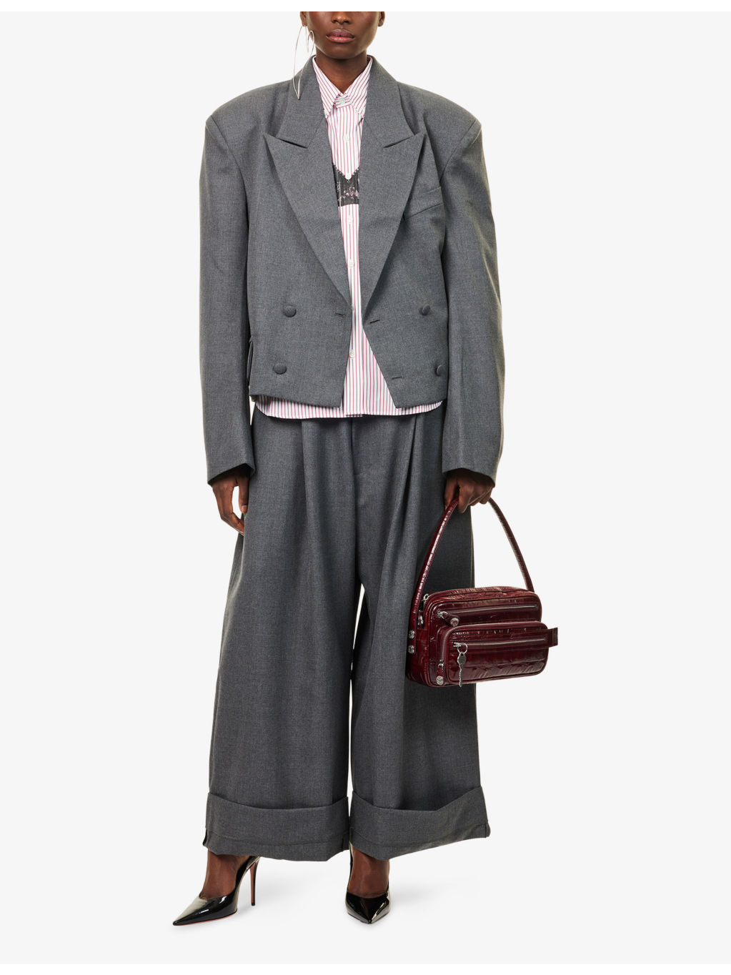 Slouchy Double-Breasted Woven Blazer - 2