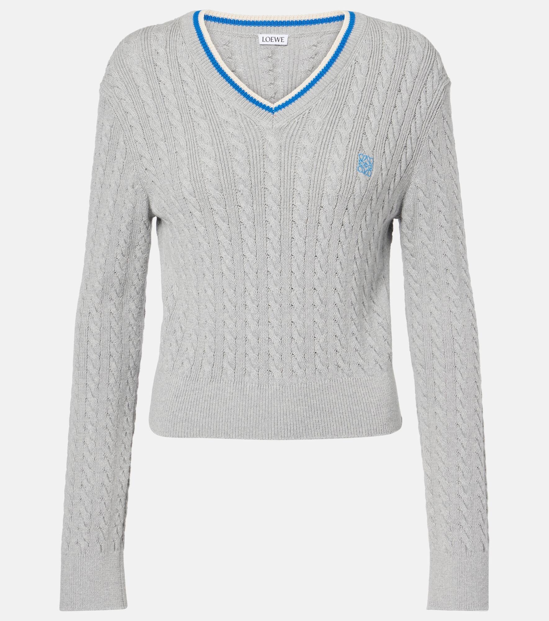 Cable-knit cropped cotton sweater - 1