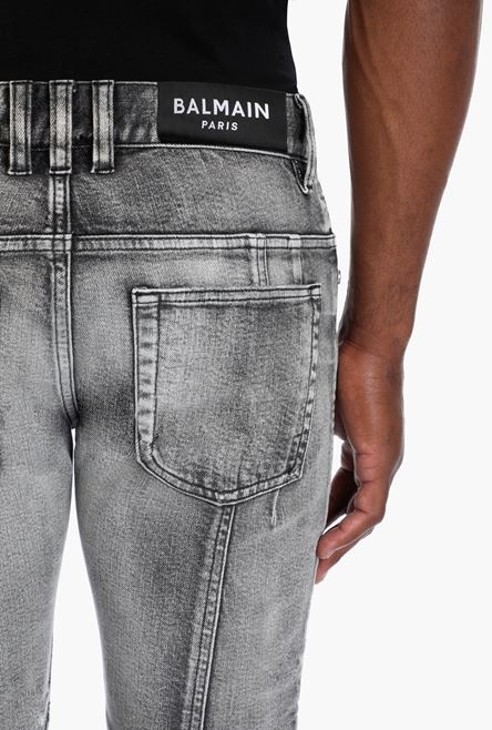 Slim-cut ripped gray cotton jeans - 8