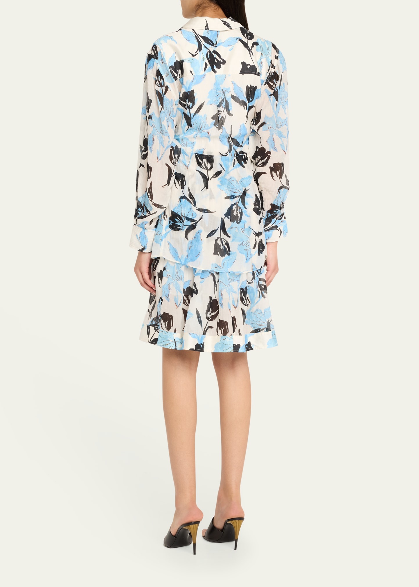 Joyful Tulips Long-Sleeve Shirt Dress with Waist Tie - 3