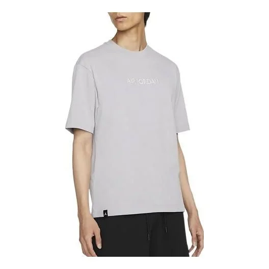 Men's Air Jordan Casual Solid Color Printing Round Neck Pullover Short Sleeve Light Iron Grey T-Shir - 1