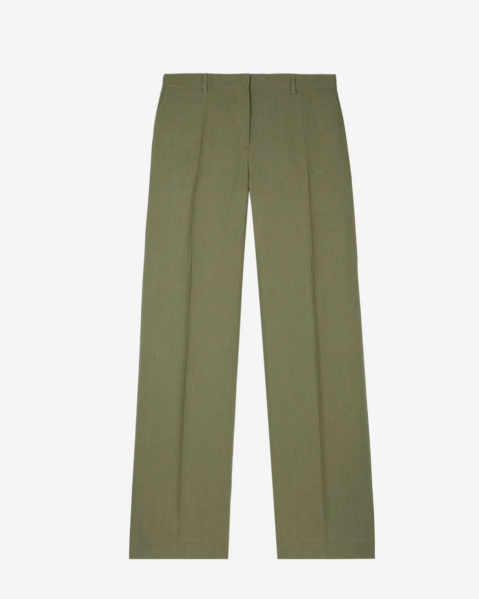 WIDE-LEG SUIT PANTS IN KHAKI LINEN - 1