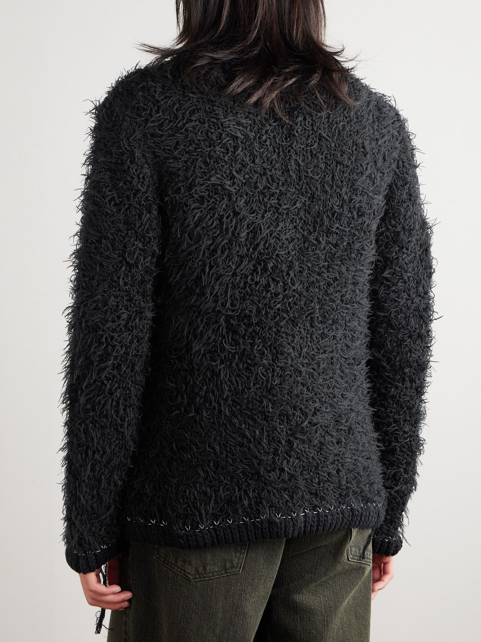 Distressed Brushed-Knit Cardigan Black - 3