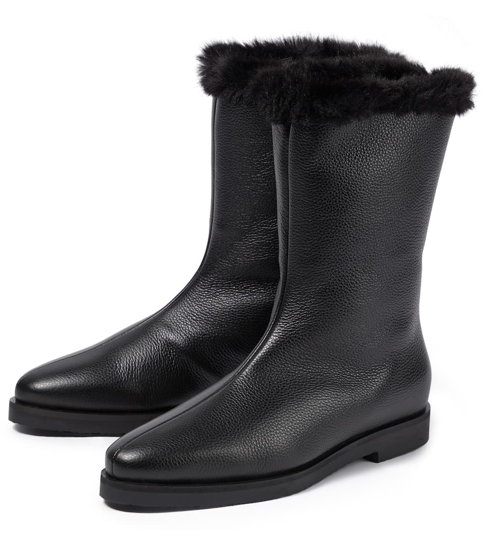 Faux fur-lined leather ankle boots - 5