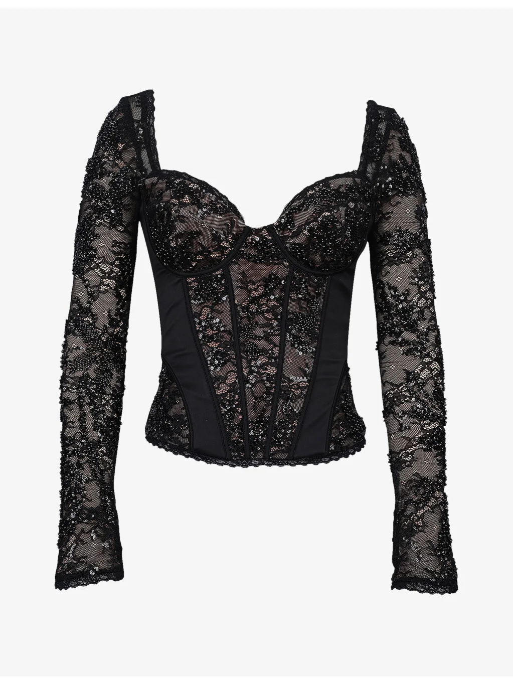 Charelle Long-Sleeve Lace Corset Top - 1
