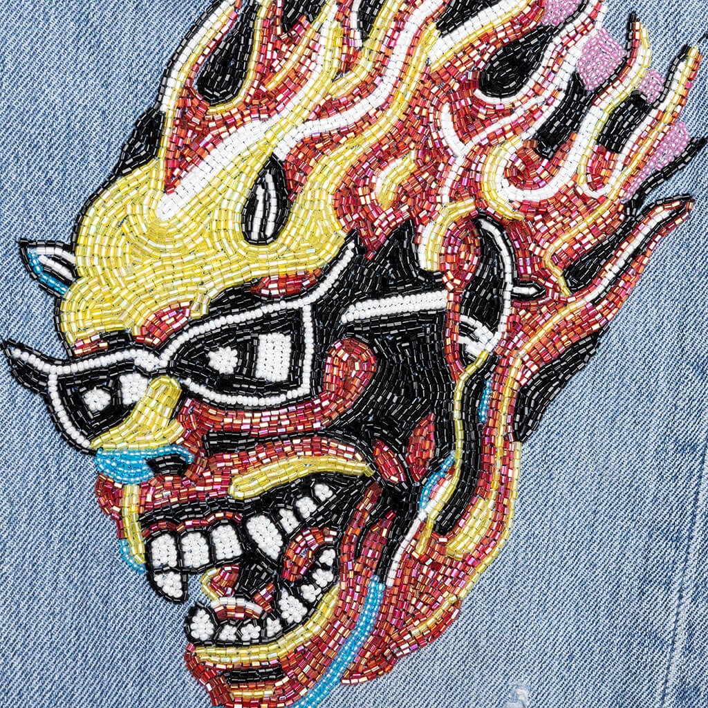 SHAM HAND-BEADED DOUBLE-WIDE DENIM - INDIGO - 3