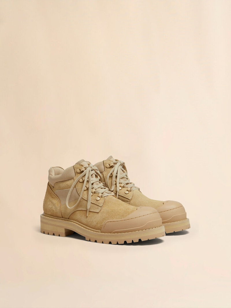 BEIGE SUEDE PATCHY COMBAT BOOT 2