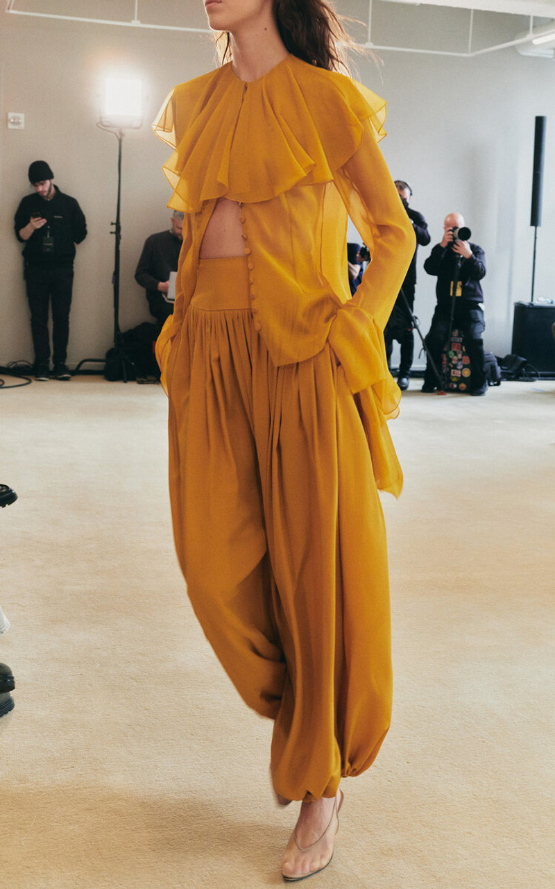 Altuzarra Alida Ruffled Silk Organza Shirt orange outlook