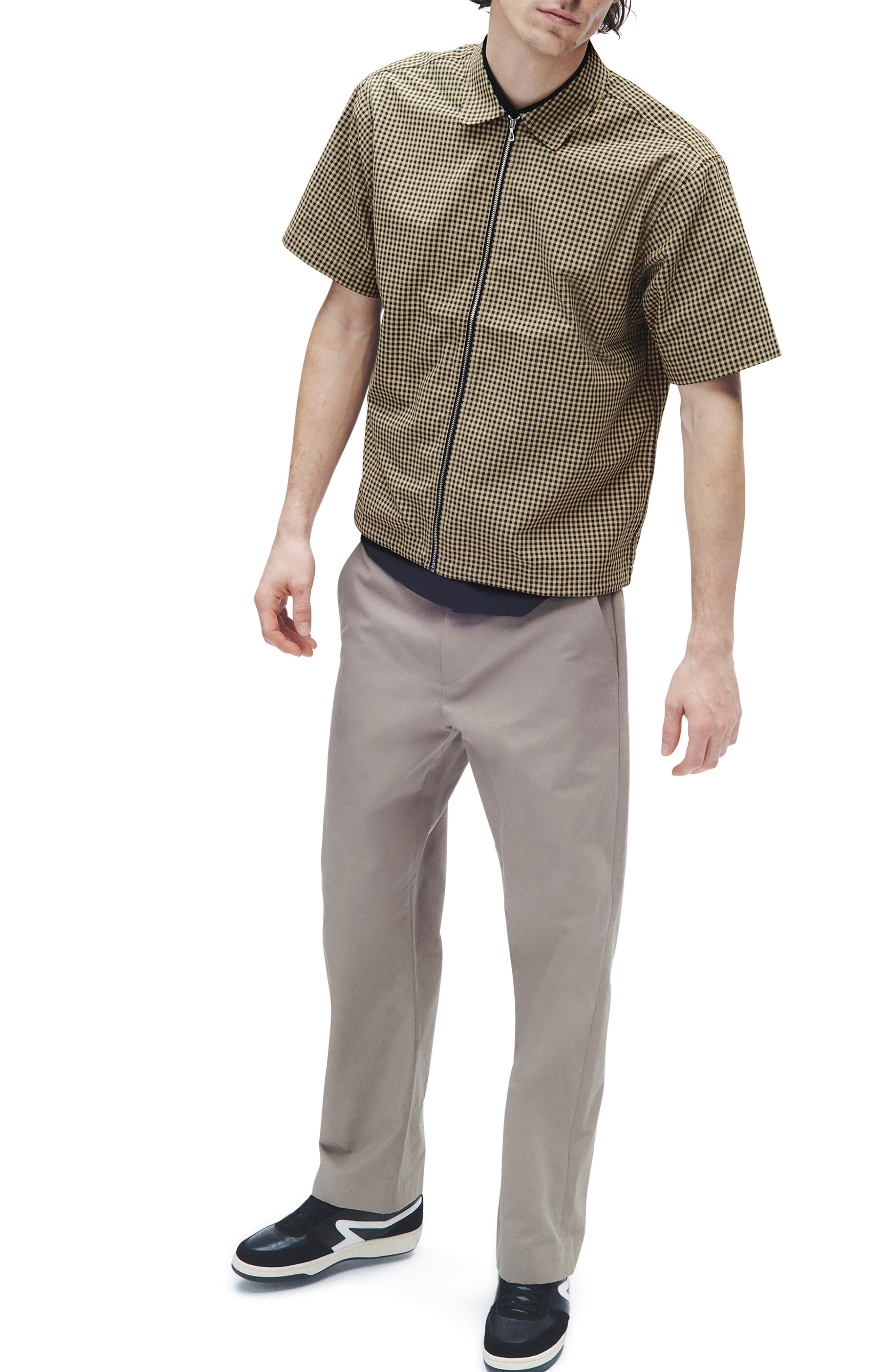 Noah Gingham Short Sleeve Nylon Zip-Up Shirt - 5
