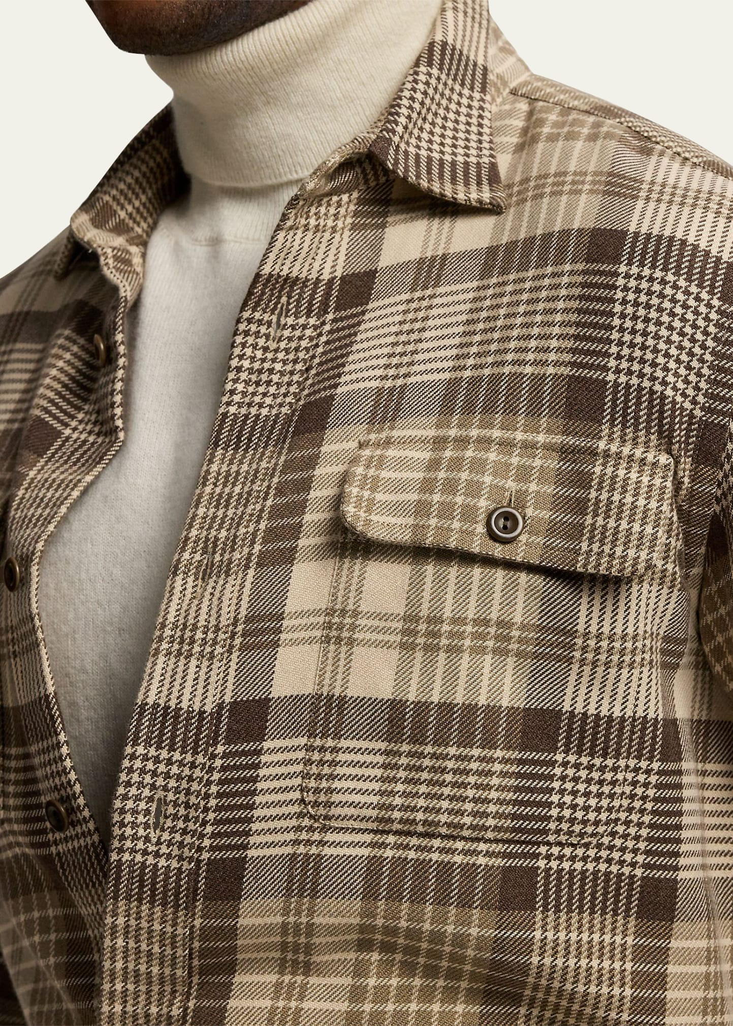 Men's Cotton Plaid Double-Pocket Button-Down Shirt - 5