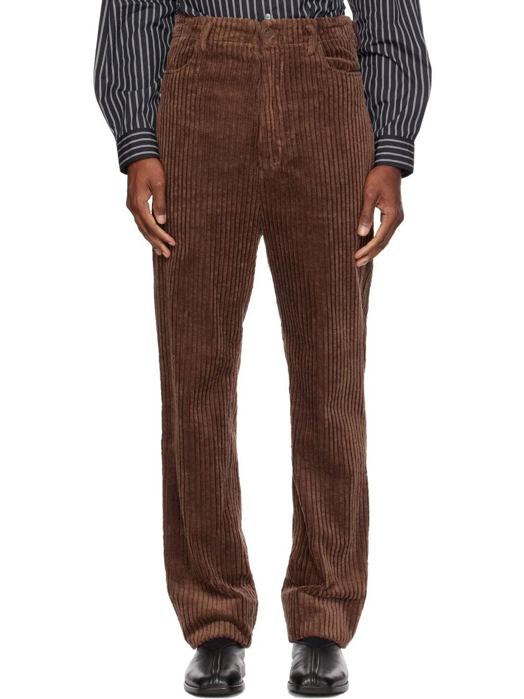 Brown Heavy Wale High Waist Trousers - 1