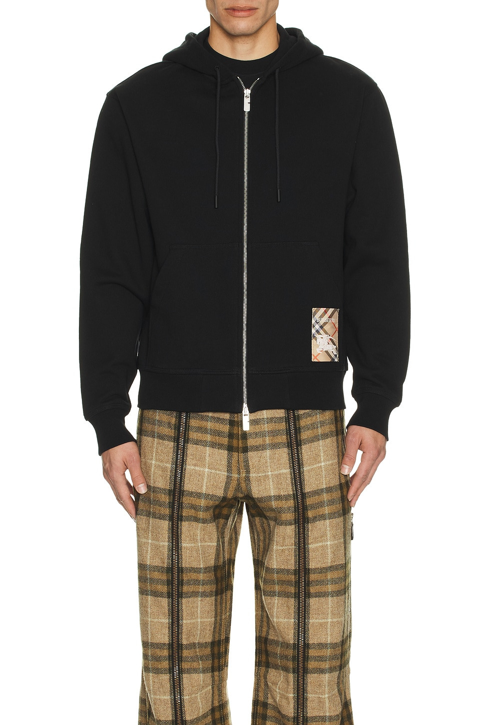 Check Label Zip Up Hoodie - 4