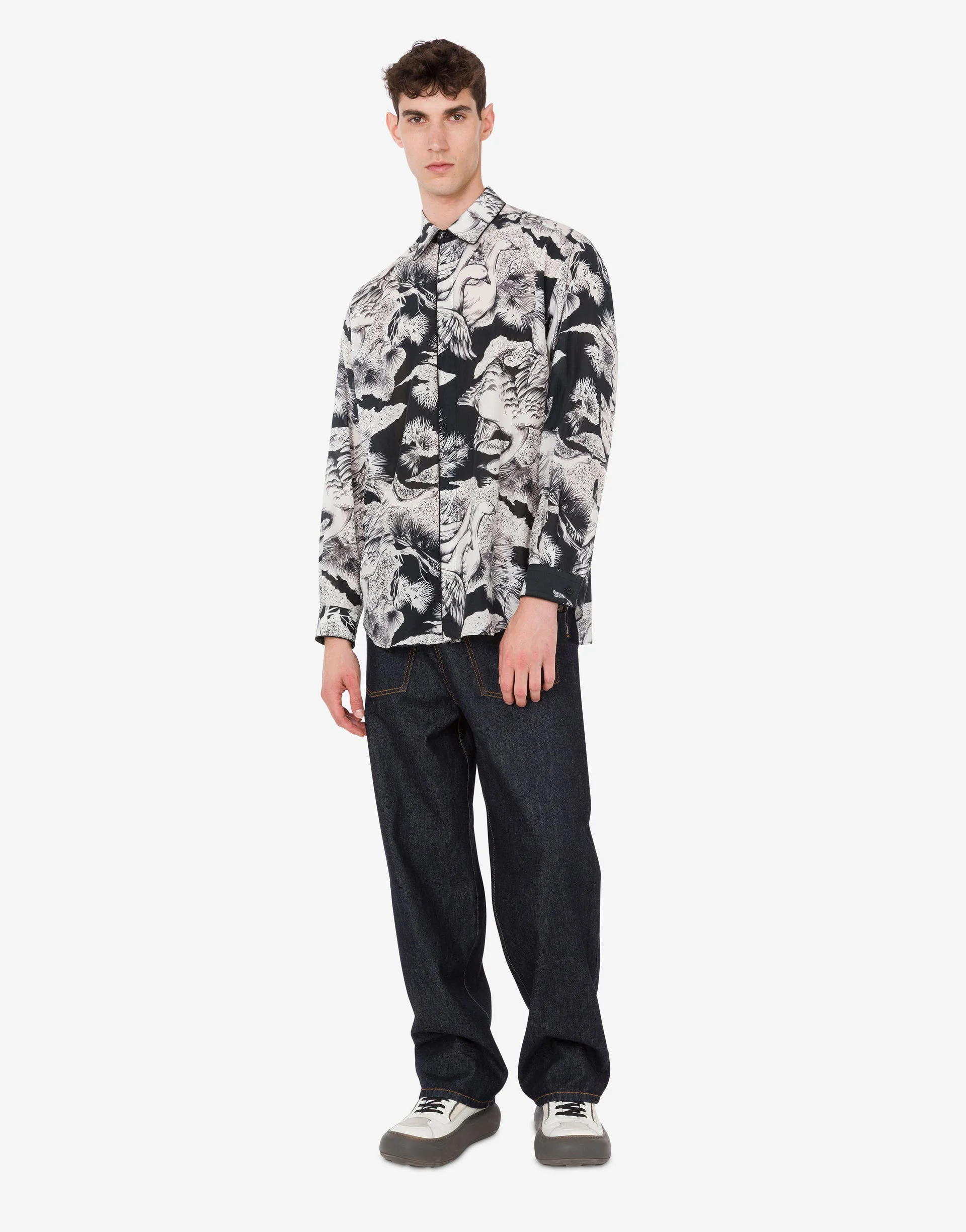 LIGHTWEIGHT COTTON POPLIN SHIRT WITH GOOSE PRINT - 1