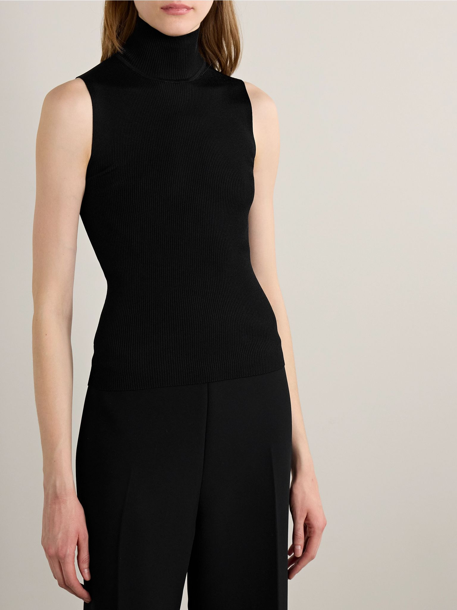 Benita ribbed-knit turtleneck top Black - 3