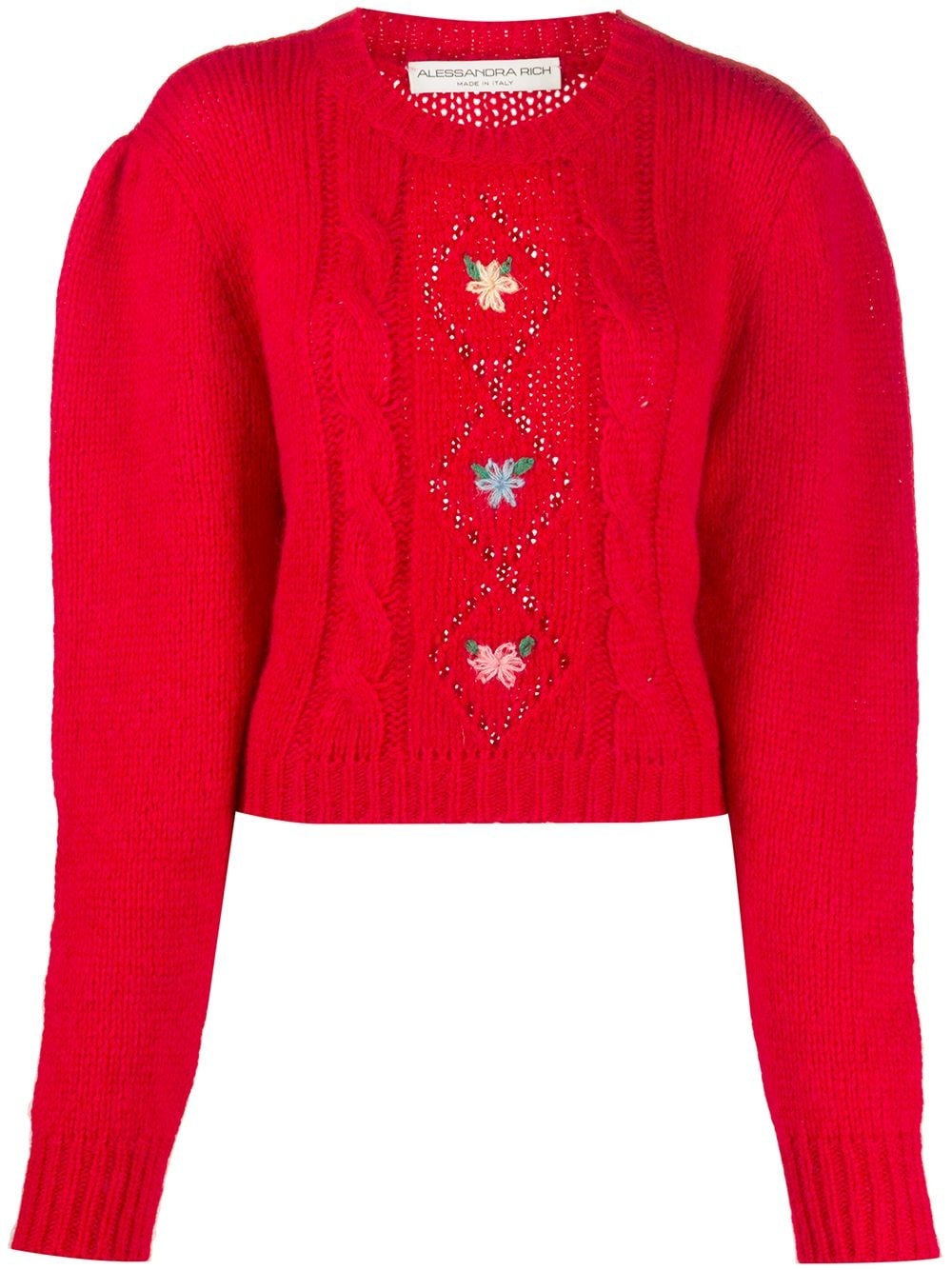 cropped floral-embroidered jumper - 1