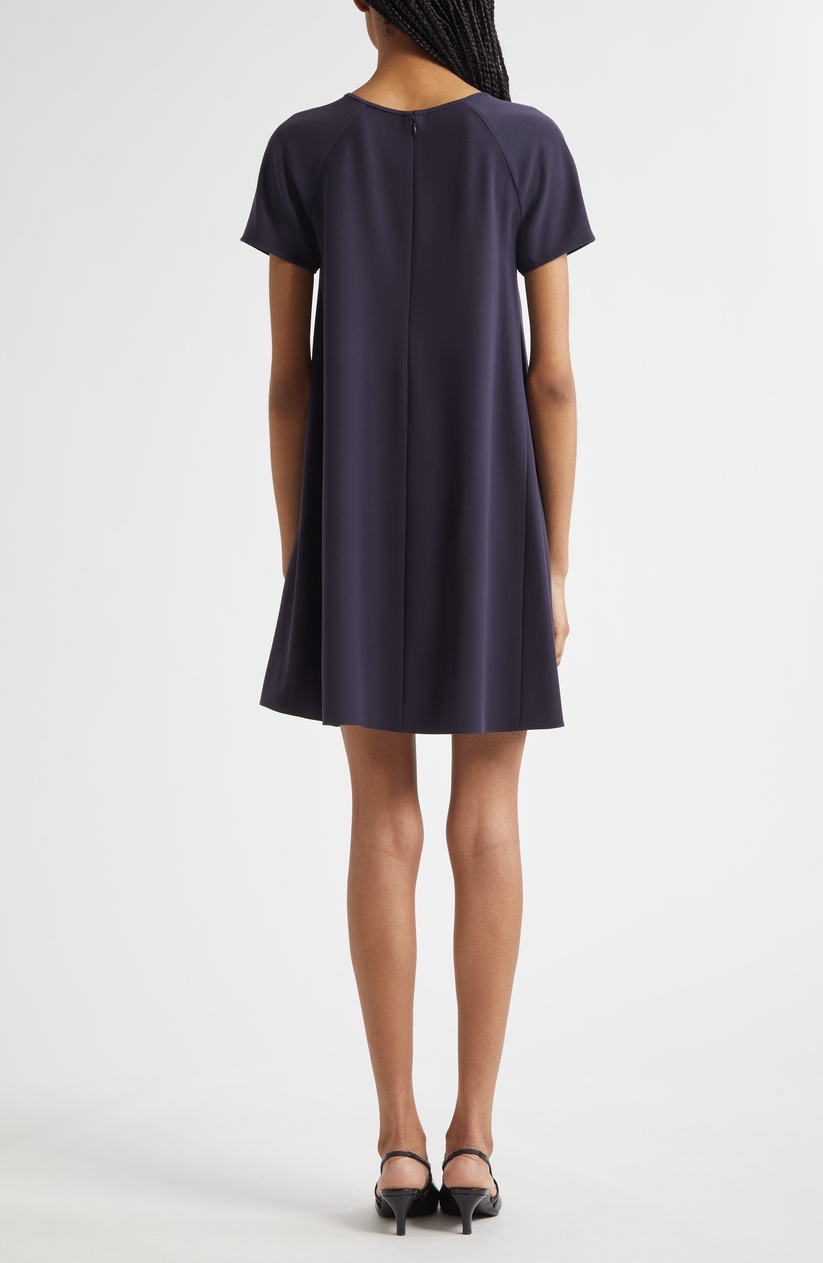 Emporio Armani Inverted Pleat Short Sleeve Dress in Solid Dark Blue at Nordstrom - 2