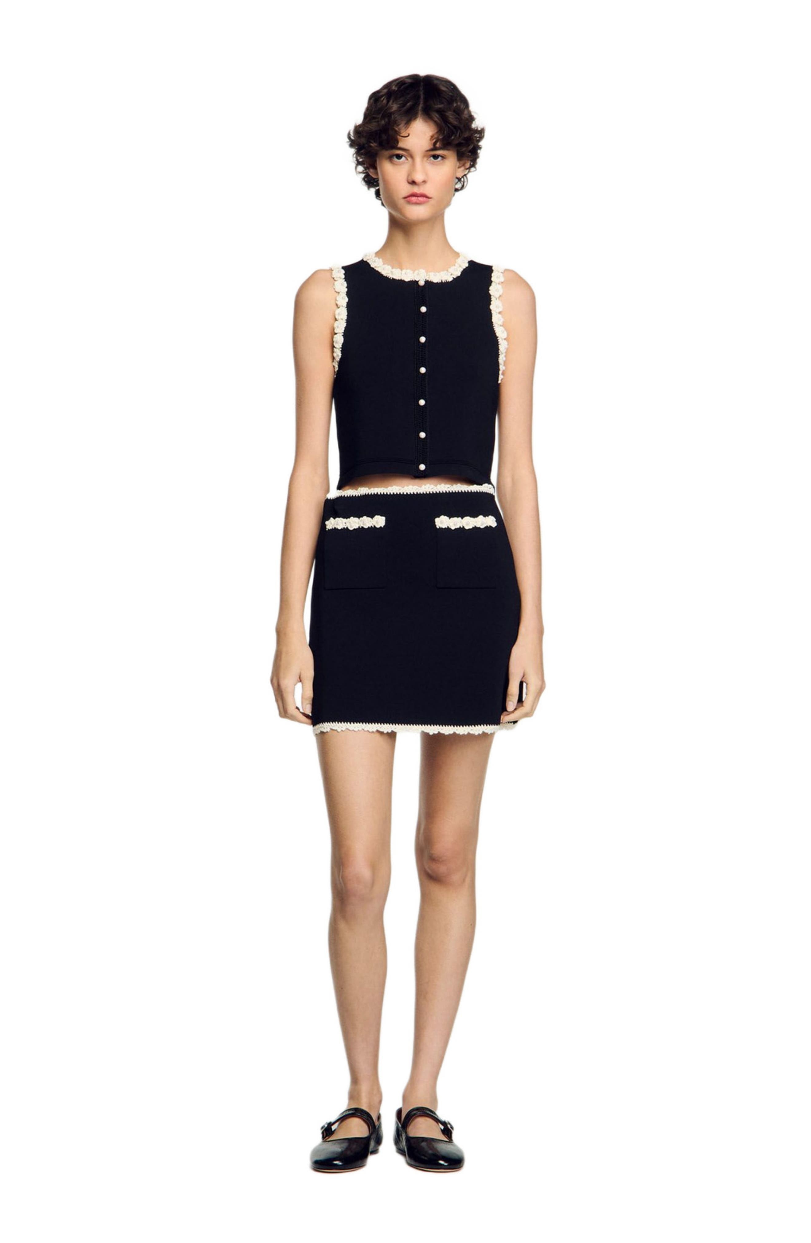 SANDRO Short skirt with crochet details in Black at Nordstrom - 1