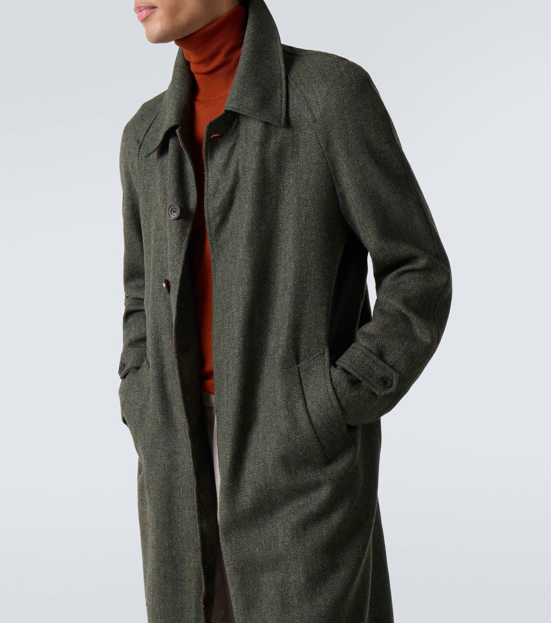 Herringbone virgin wool coat - 5
