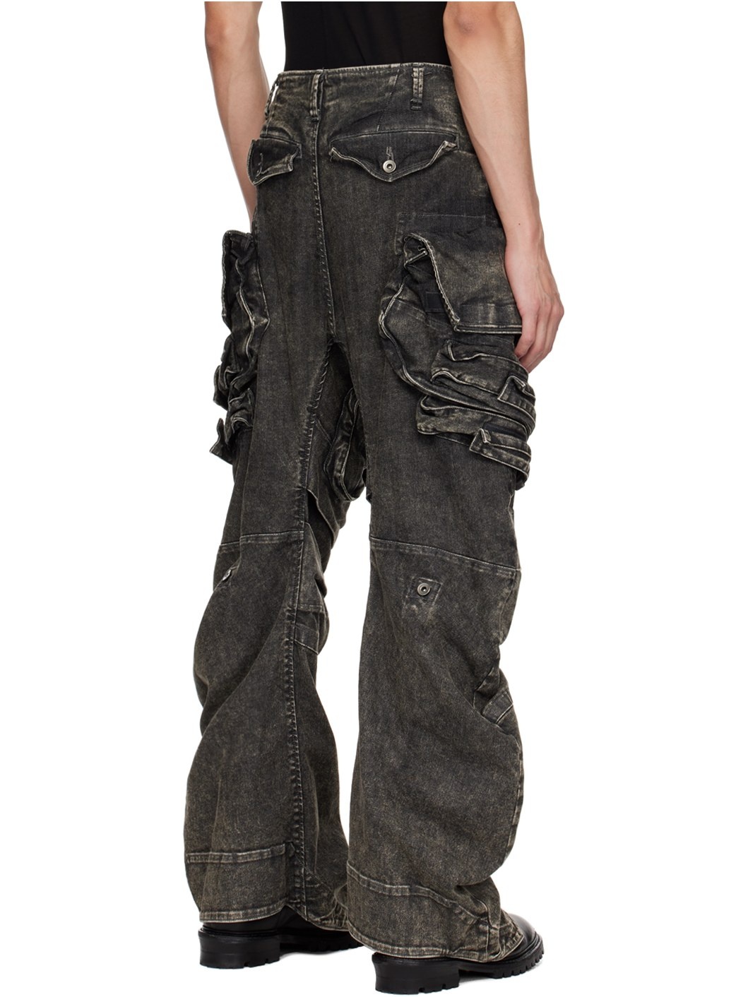 Gray Gasmask Denim Cargo Pants - 3