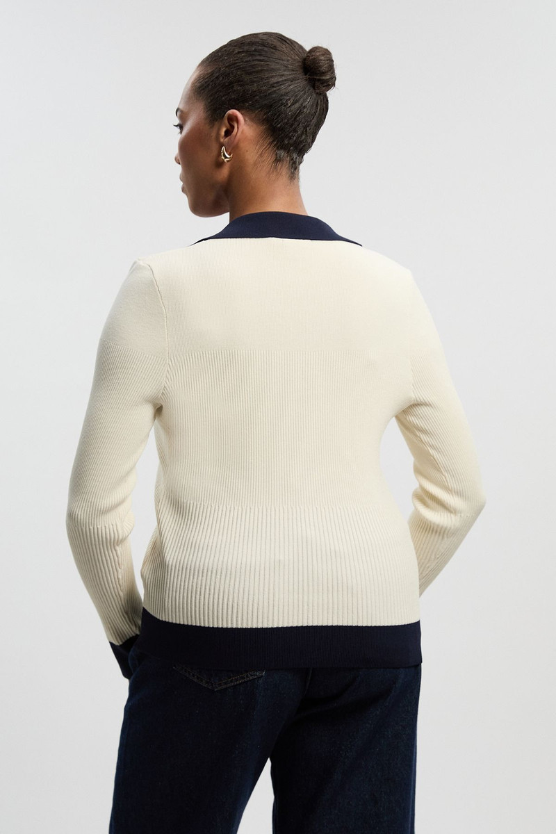 Plus Size Knit Rib With Contrast Hem Detail Collared Top 5