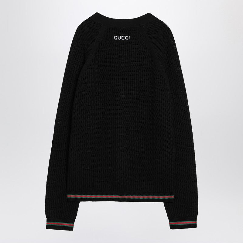 Gucci Black Cotton Cardigan With Web Ribbon Men - 2