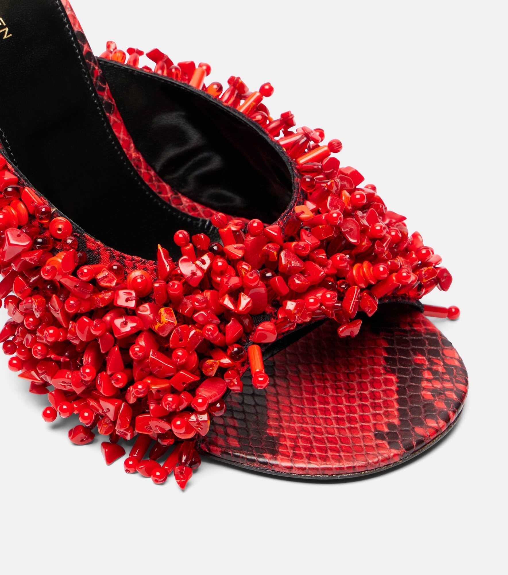 Beaded snake-print leather wedge mules - 5