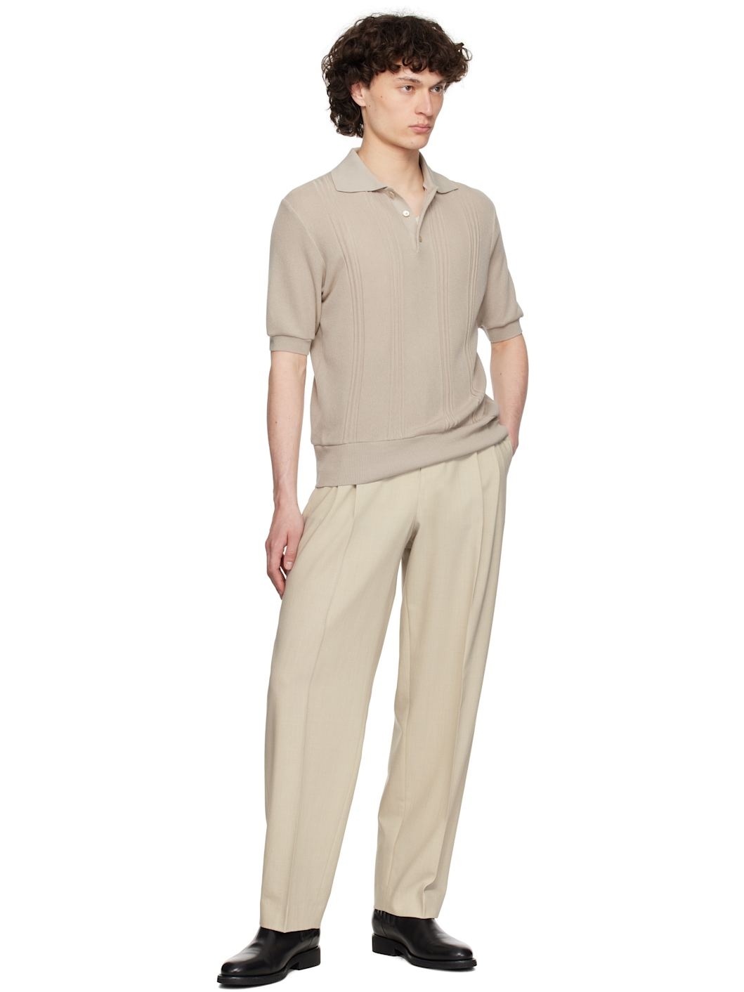 Beige Wool Blend Trousers - 4