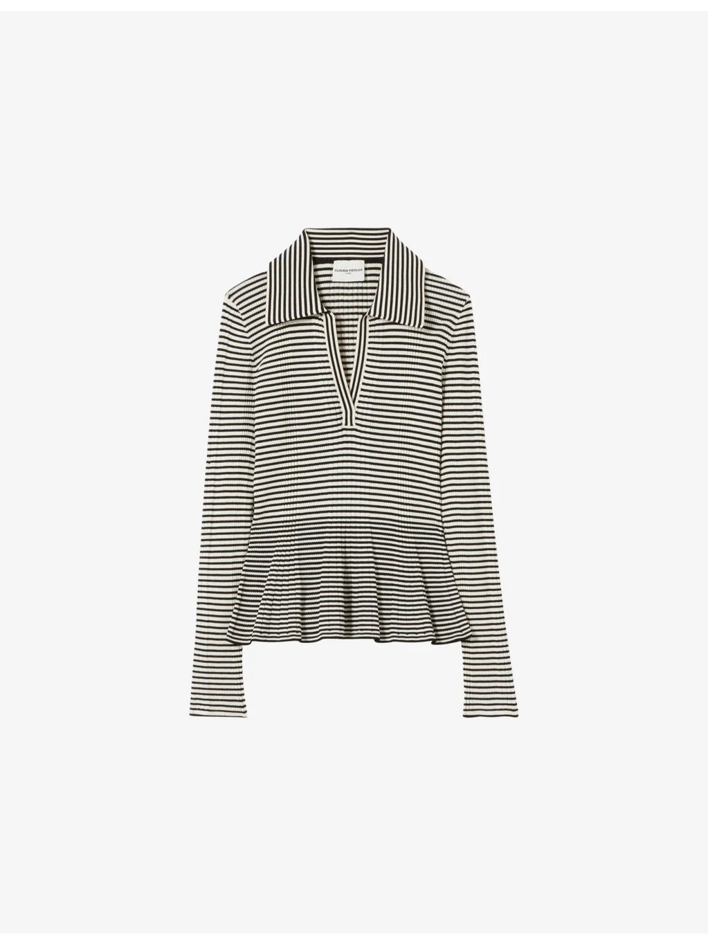 Striped Ribbed Knitted Polo Top - 1