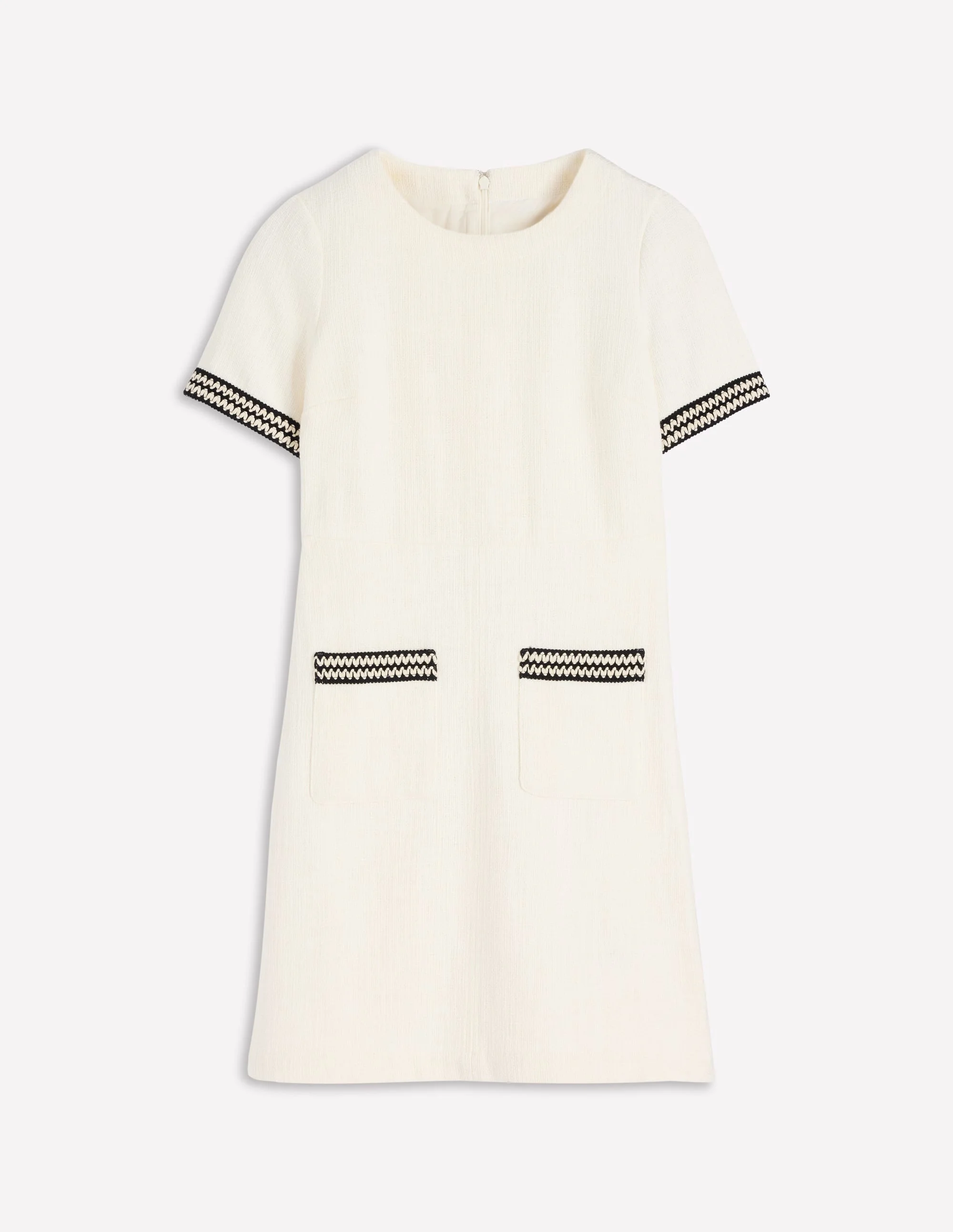 A-line Trim Short Dress-Ivory - 1
