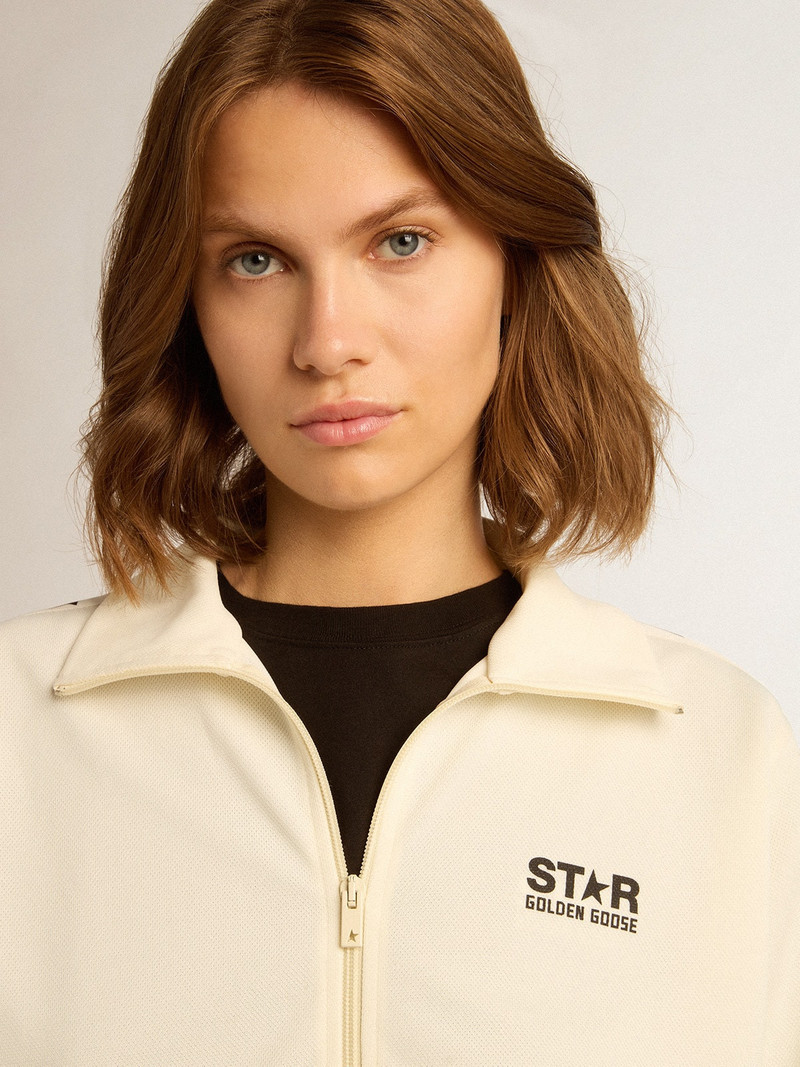Golden Goose Women’s white zipped sweatshirt with white strip and black stars outlook