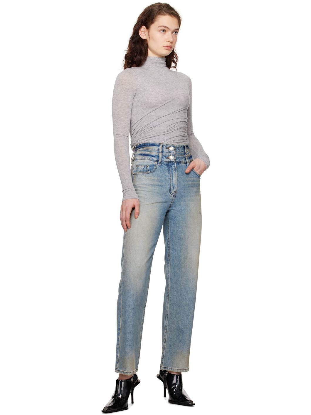 Gray Waist Shirring Turtleneck - 4