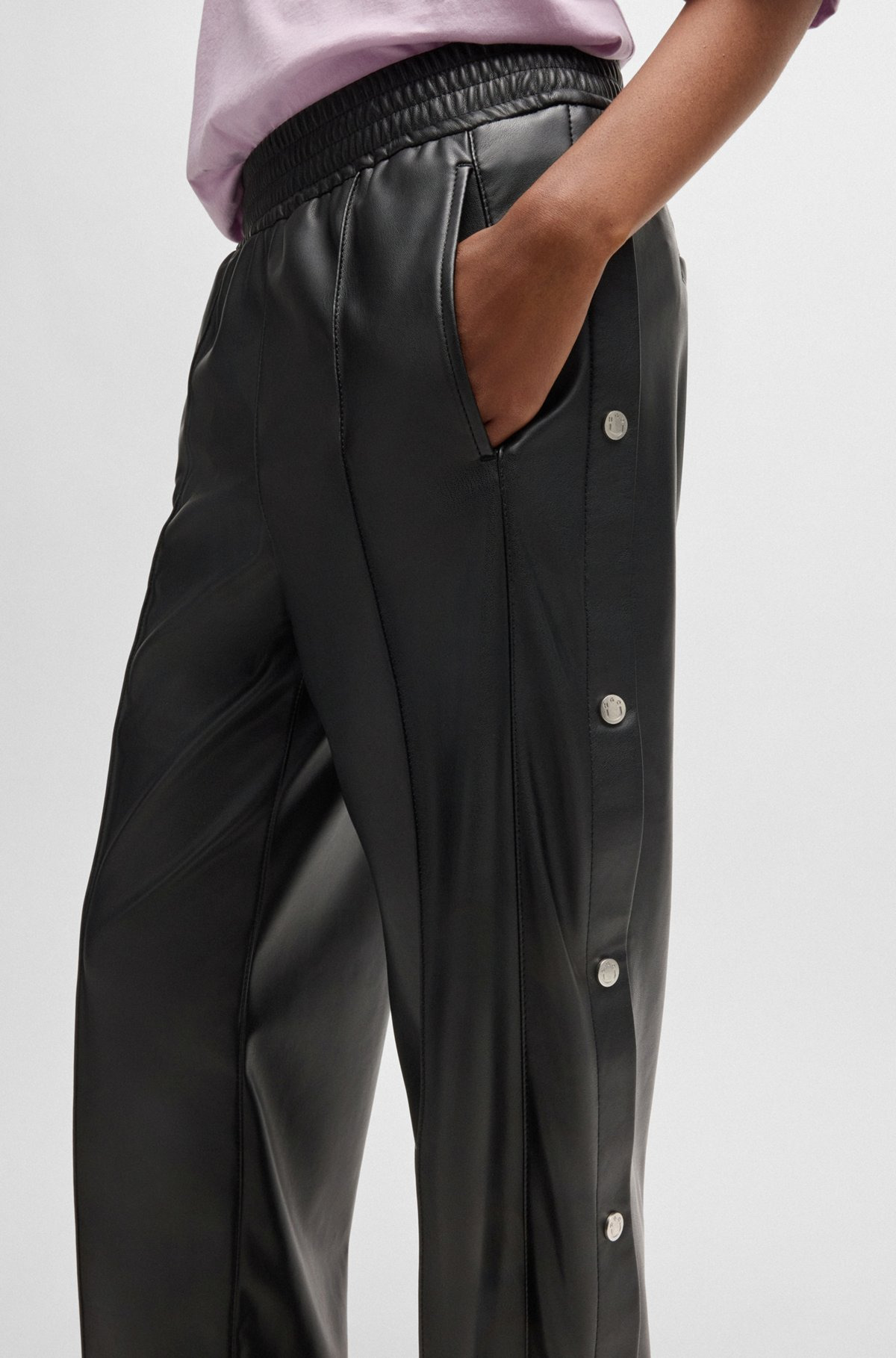 STRAIGHT-LEG TROUSERS IN FAUX LEATHER WITH PRESS-STUDS - 5