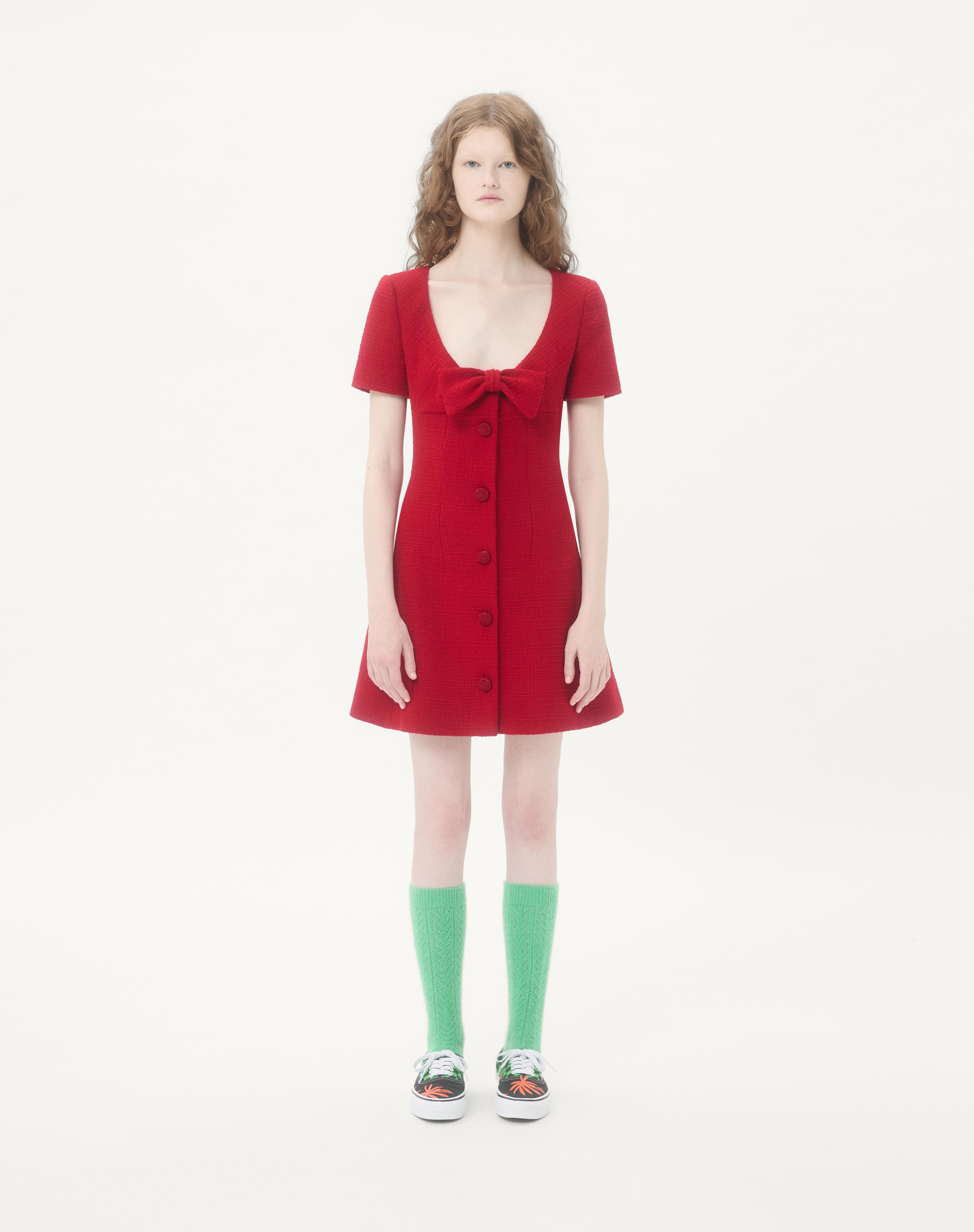 SHORT DRESS IN PLAIN WOOL TWEED - 5