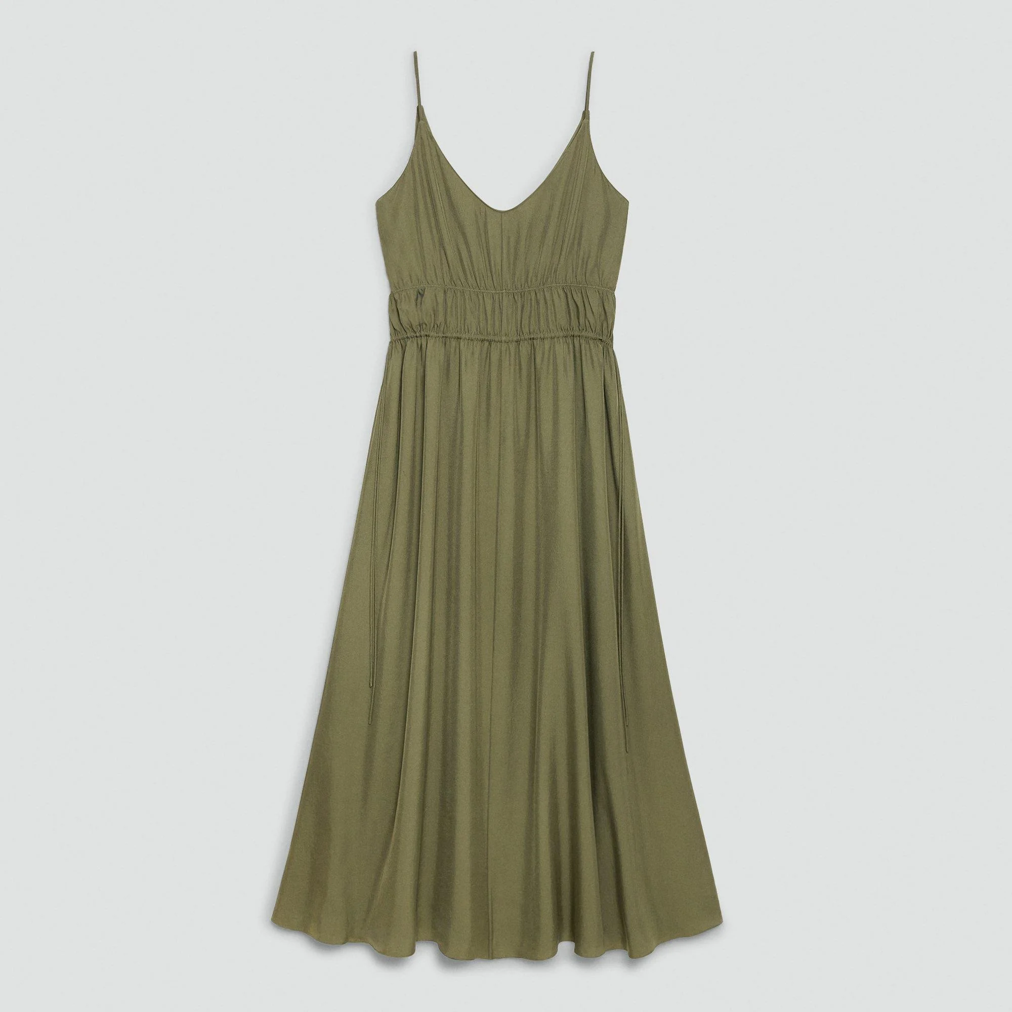 Gathered V-Neck Dress in Washed Twill - 1