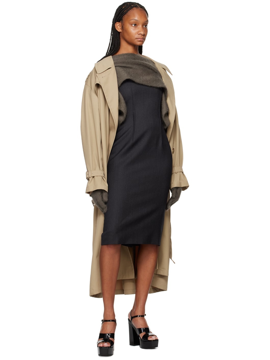 Beige Notched Lapel Trench Coat - 4