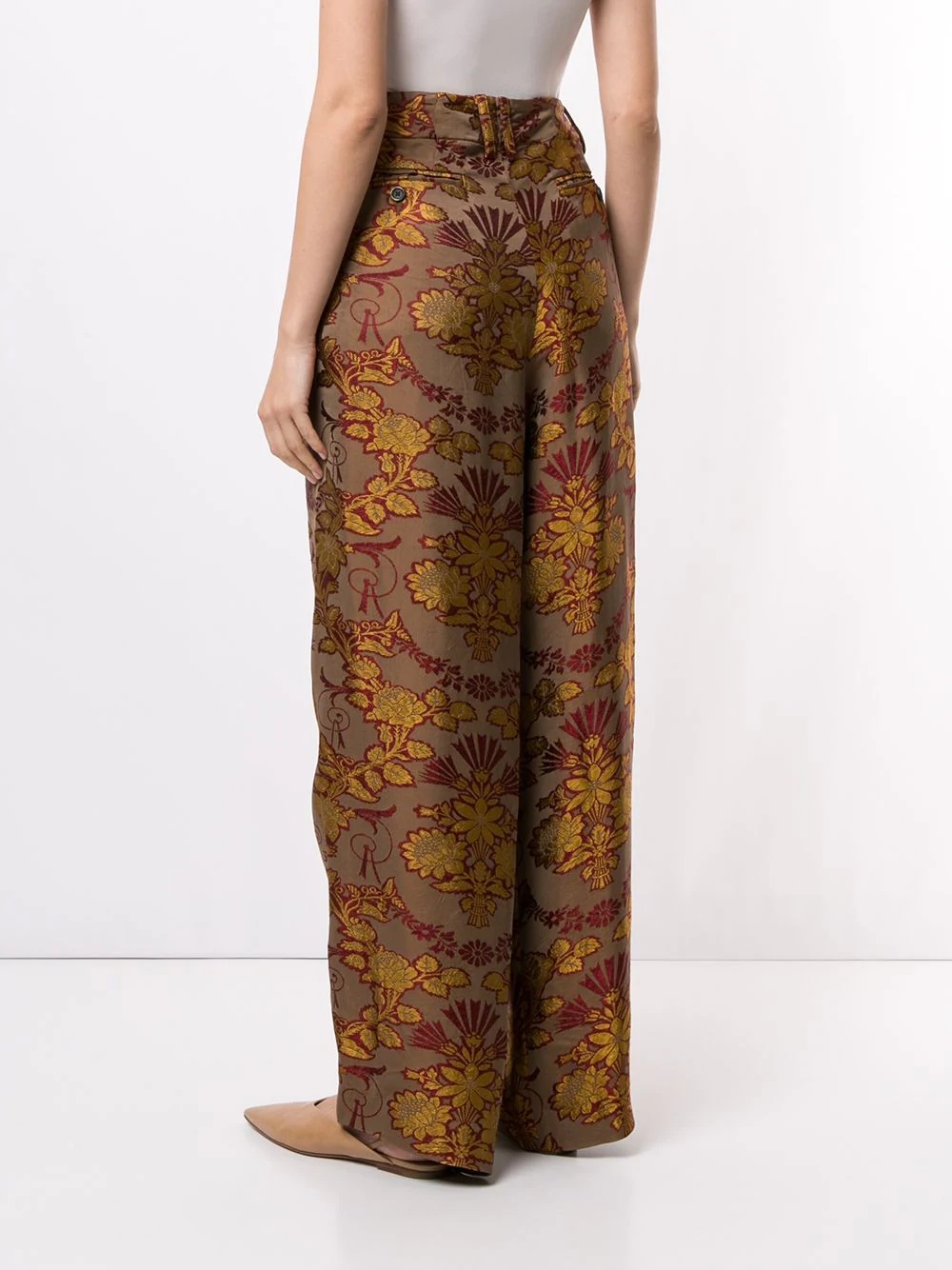 floral-embroidered palazzo trousers - 4