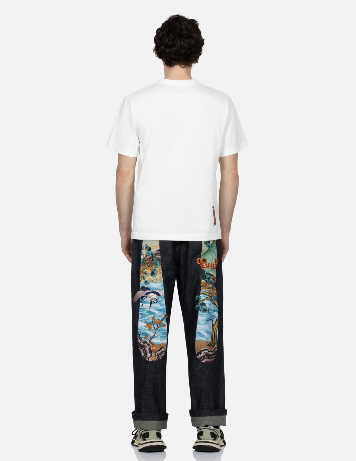 Pine-pattern Daicock Print with Crane and Logo Embroidery Wide Leg Jeans - 5