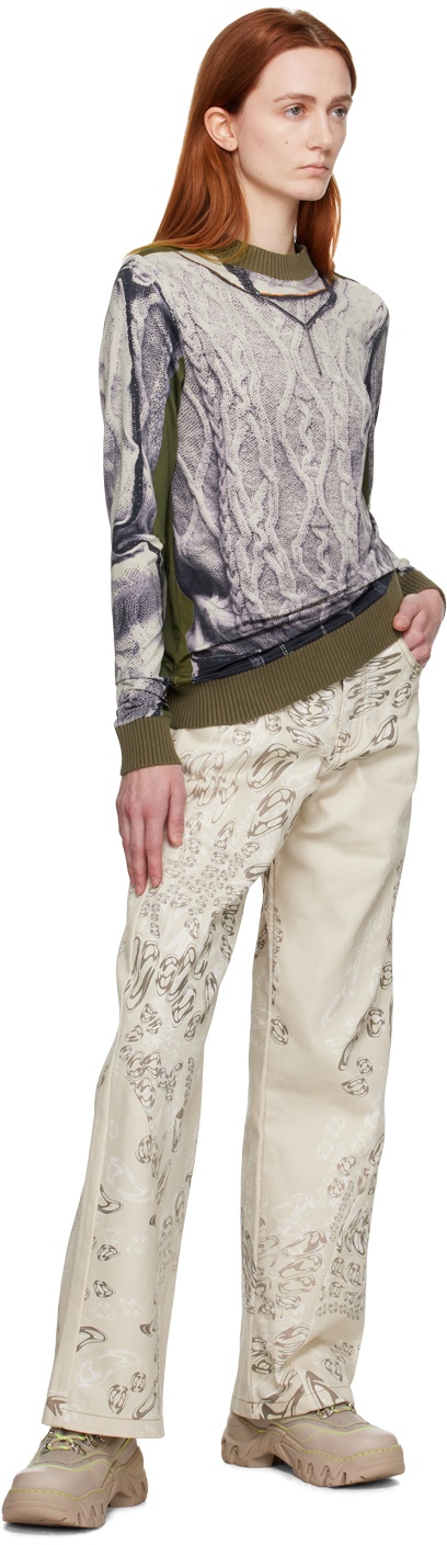 Beige Faux Denim Jeans - 4