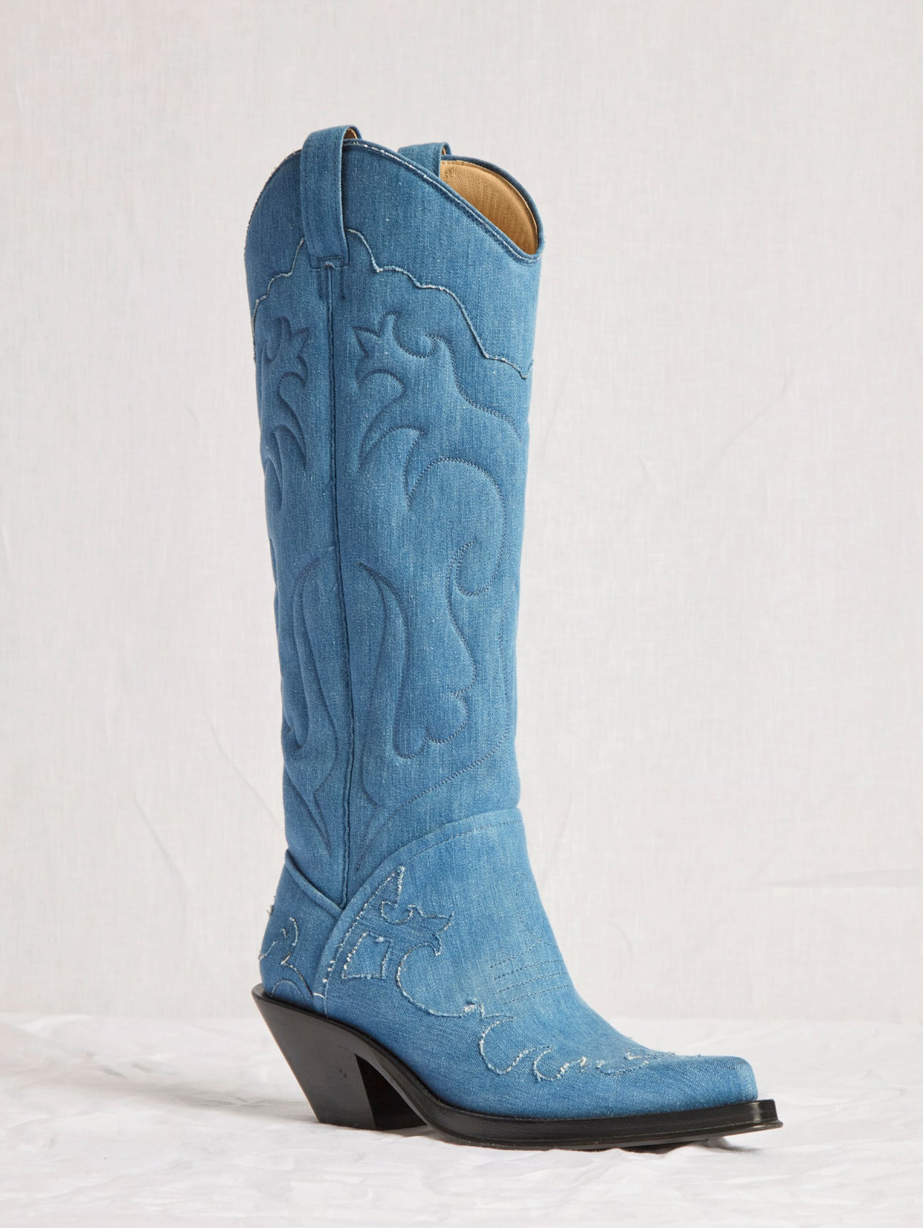 Capitana Cowboy Boot in Light Blue Recycled Cotton Linen - 4