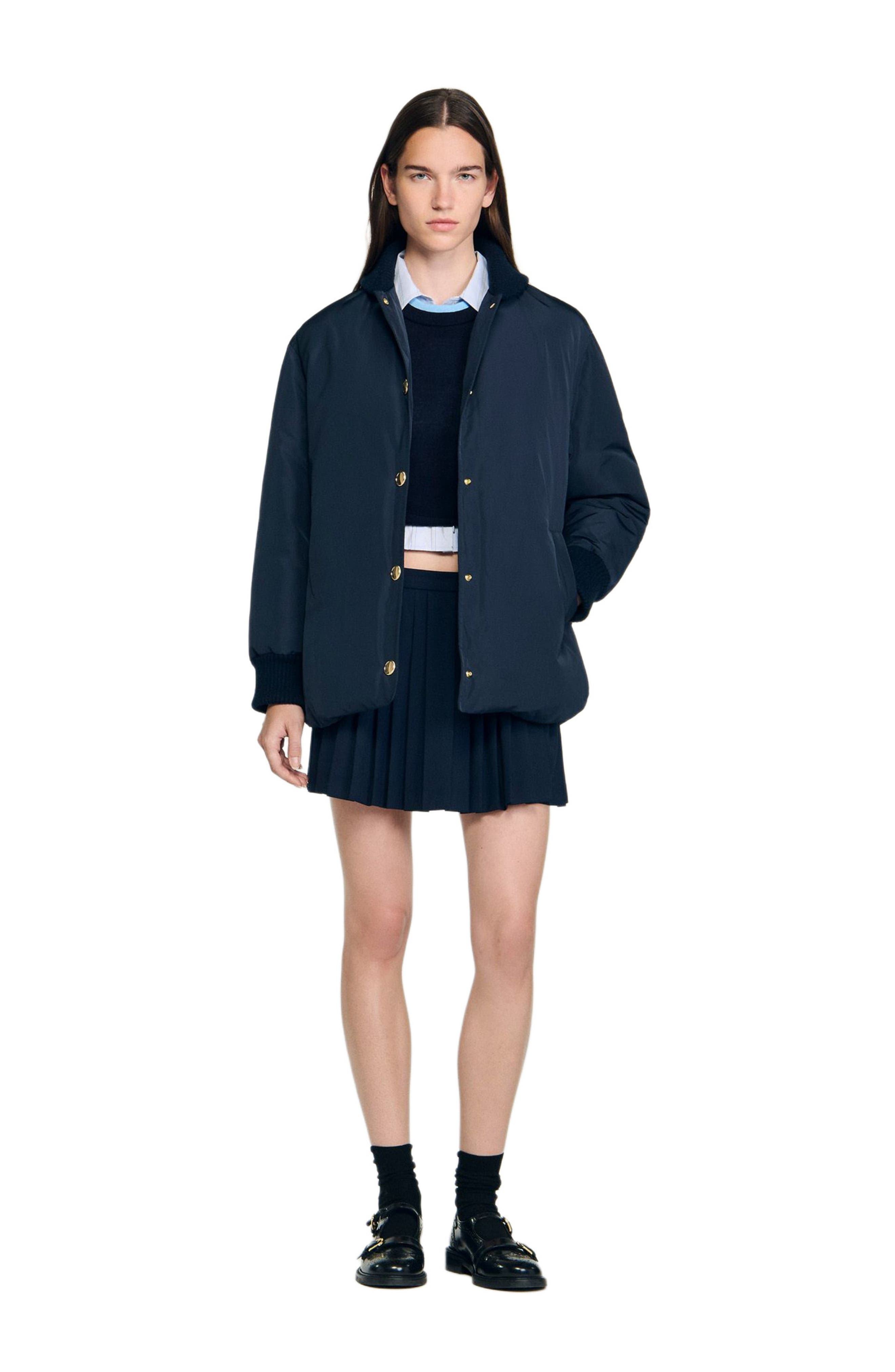 SANDRO Puffer jacket with teddy collar in Navy Blue at Nordstrom - 6