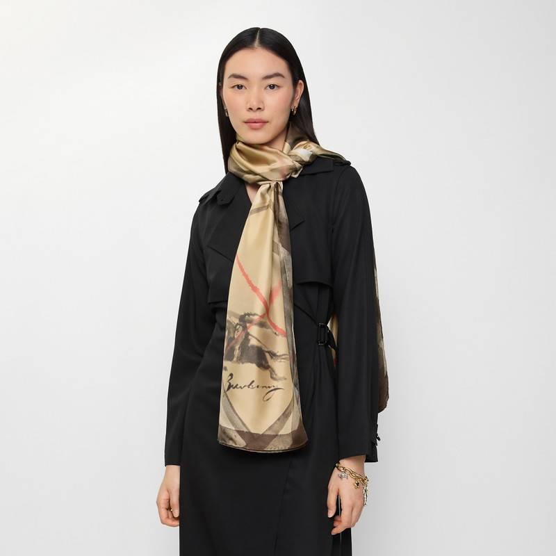 Wide Watercolour Check Silk Scarf 3