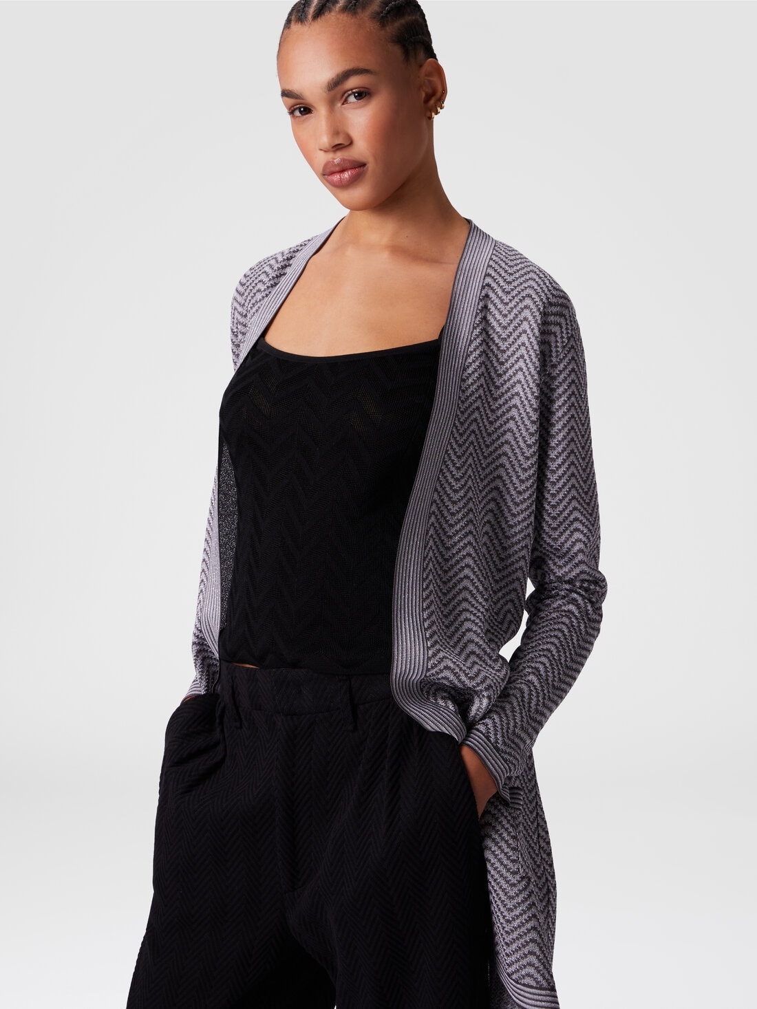 Cardigan wave pattern with belt - 4
