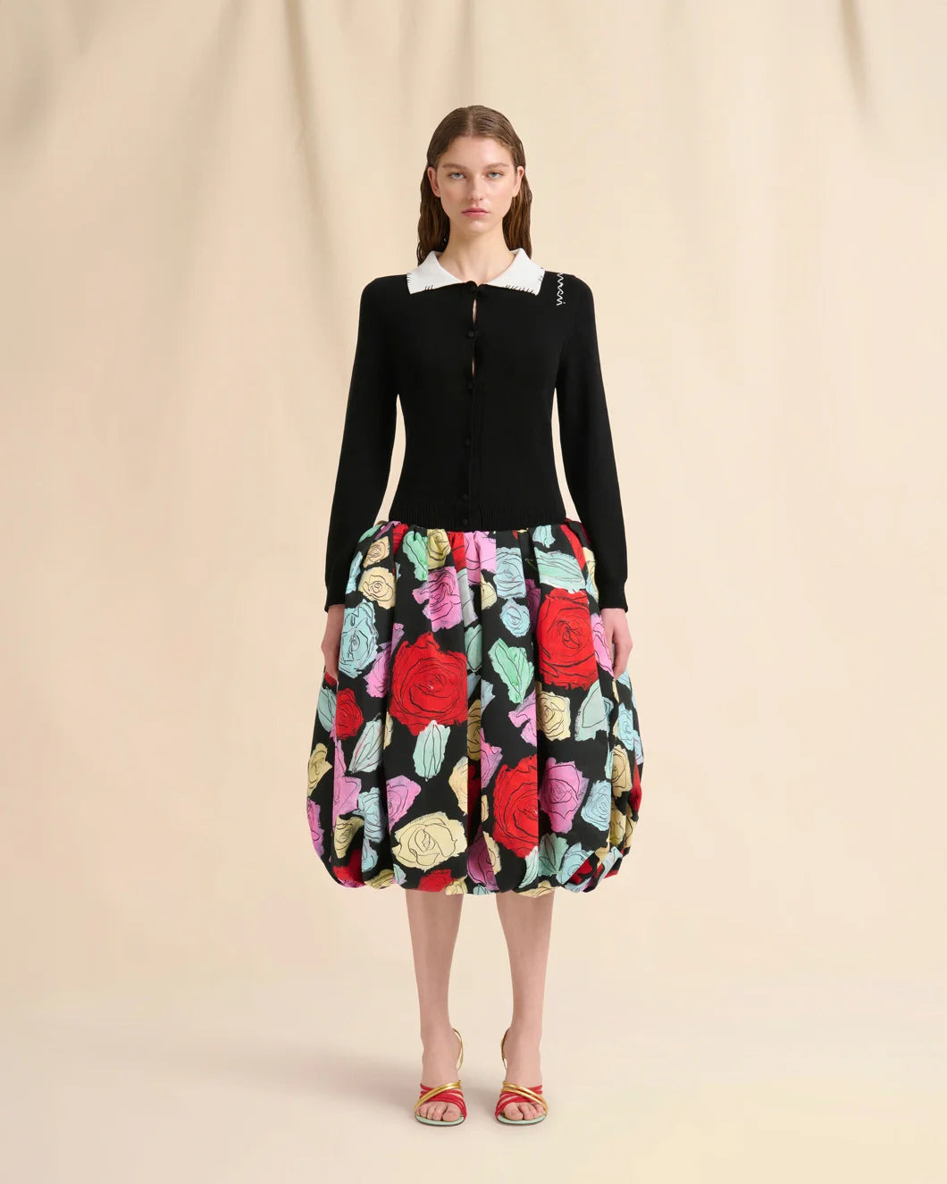 BLACK COTTON CARDIGAN WITH MARNI MENDING - 2
